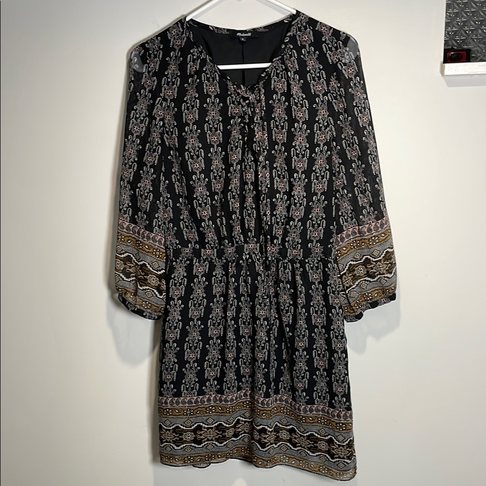 Madewell Black And Brown Patterned Mini Dress - image 2
